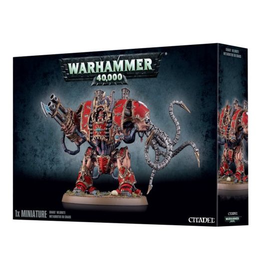 Boxed Warhammer 40,000 miniature depicting a Chaos Space Marine Helbrute with weapon Combinations.