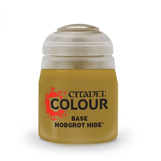 A pot of Citadel Colour base paint in the shade 'Hobgrot Hide'. The product is designed for painting plastic, metal, and resin Citadel miniatures.