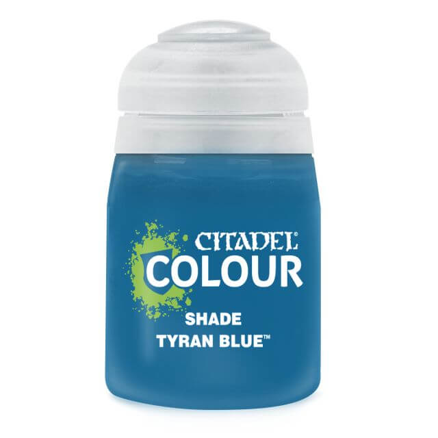 A pot of Citadel Colour shade in Tyran Blue, primarily blue in color with a white lid and branding details.