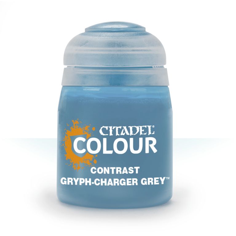 A pot of Citadel Contrast paint in Gryph-charger Grey color.