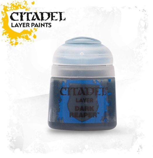 A pot of Citadel Layer acrylic paint labeled 'Dark Reaper' with a volume of 12ml.