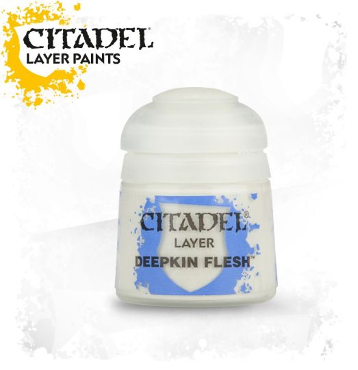 A pot of Citadel Layer paints in the color 'Deepkin Flesh'.