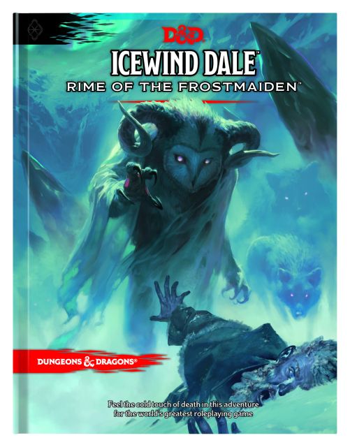 Cover art for D&D 5th Edition Icewind Dale: Rime of the Frostmaiden supplement, featuring a dark, eerie scene with ice creatures and a glacier.