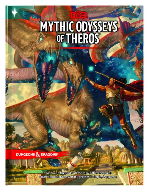Cover art for D&D 5th Edition Mythic Odysseys of Theros, featuring a fantasy scene with a character on horseback and divine elements.