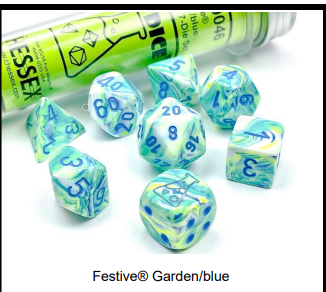 Festive Garden with Blue Polyhedral Dice