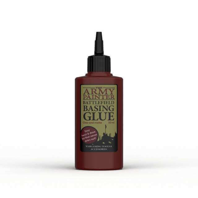 A bottle of Army Painter Basing glue, red with black cap. 