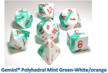 Gemini Mint Green-White with Orange Polyhedral Set