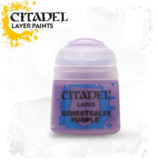 A pot of Citadel Layer Genestealer Purple paint.
