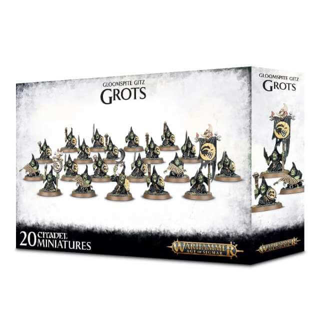 A box of Gloomspite Gitz miniatures for tabletop gaming, showing various figures that come in the set.