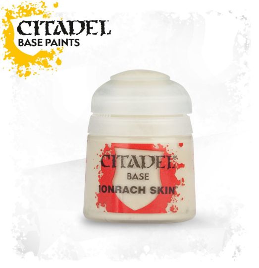 A pot of Citadel Base acrylic paint in the color 'Ionrach Skin'. The container is labeled with the product name andCitadel branding.