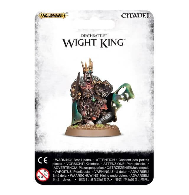 A product image showing the packaging for a Warhammer game piece, specifically the 'Wight King' figure, which is a plastic model kit.