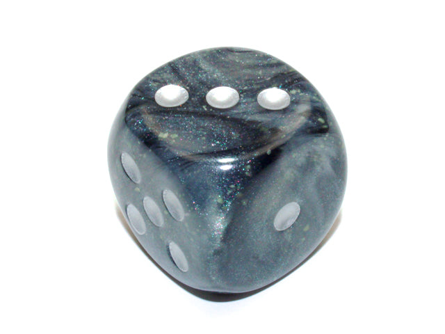An example of the Chessex Borealis Luminary Light Smoke with silver 30mm d6