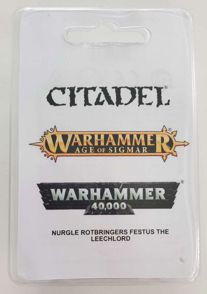 Packaging for Citadel Warhammer Age of Sigmar miniature, featuring the character Festus The Leechlord.