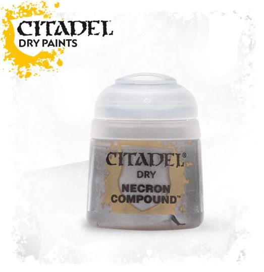 A pot of Citadel dry paint labeled 'Necron Compound' intended for miniature model painting.
