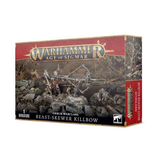 Product packaging for Warhammer Age of Sigmar game featuring an illustration of a fantasy battle scene with creatures and a killbow.