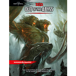 Cover art for D&D 5th Edition Out of the Abyss supplement, featuring a dark, fantasy landscape with mystical elements.