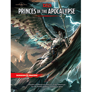 Cover art for D&D 5th Edition Princes of the Apocalypse supplement, featuring a winged figure with a staff against a backdrop of lightning and clouds.
