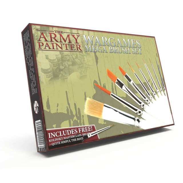 Packaging for Army Painter Mega Brush Set showing profile of included brushes. 
