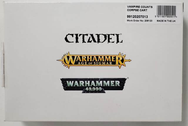 Boxed set of Citadel Warhammer 40,000 Soulblight Gravelords Corpse Cart with branding and product information.