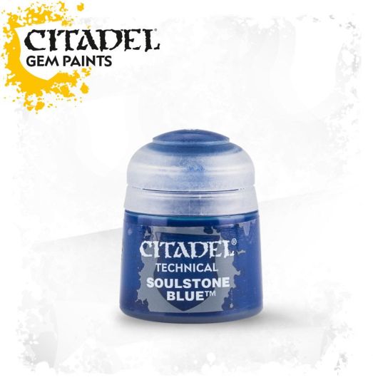 A 12ml pot of Citadel Technical paint in Soulstone Blue color, intended for painting miniatures and models.