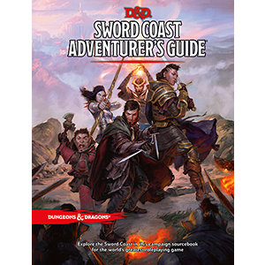 Cover of the D&D 5th Edition Sword Coast Adventurer's Guide featuring illustrated adventurers in a fantasy setting.