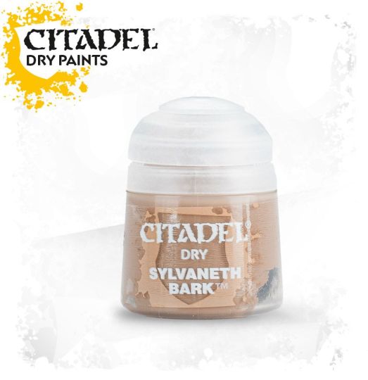 A pot of Citadel dry paint labeled 'Sylvaneth Bark' intended for drybrushing models and miniatures.