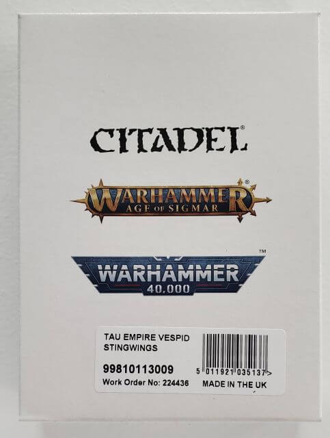 Product packaging for Citadel's Warhammer 40,000 Tau Empire Vespid Stingwings miniature kit.