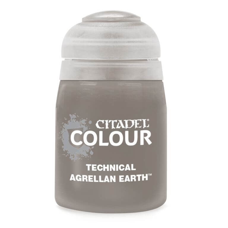 A 24ml bottle of Citadel Colour technical paint in the shade 'Agrellan Earth'.