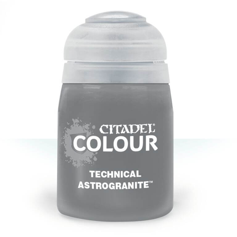 A pot of Citadel technical paint in the color Astrogranite.