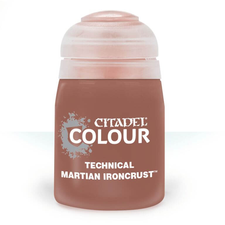 A 24ml bottle of Citadel Colour technical paint in the shade 'Martian Ironcrust'.