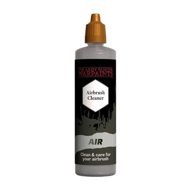 A bottle labeled 'Airbrush Cleaner' from The Army Painter designed for cleaning airbrushes.