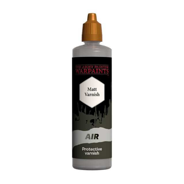 A 100ml dropper bottle of The Army Painter Airbrush Varnishes, labeled as 'Matt Varnish' for miniatures and models.