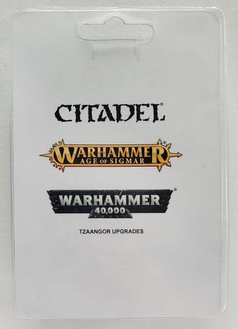 Packaging for the Thousand Sons Tzaangor Upgrade Pack, featuring the Citadel and Warhammer 40,000 logos, and the product name.