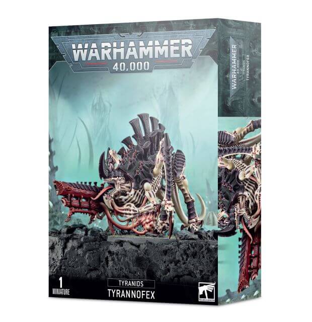 Boxed set of Warhammer 40,000 Tyranids Tyrannofex or Tervigon, featuring a multi-part plastic model kit.