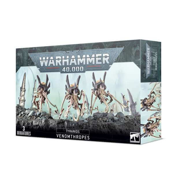 Packaging for Warhammer 40,000 Tyranids Venomthrope miniatures, featuring illustrations of the models on the front.