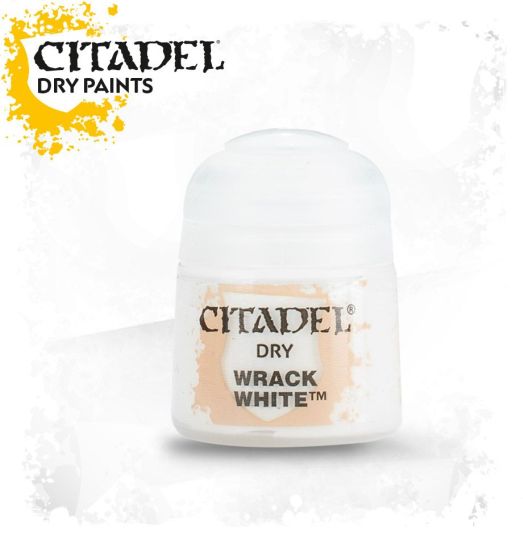 A pot of Citadel dry paint labeled 'Wrack White' intended for model painting.