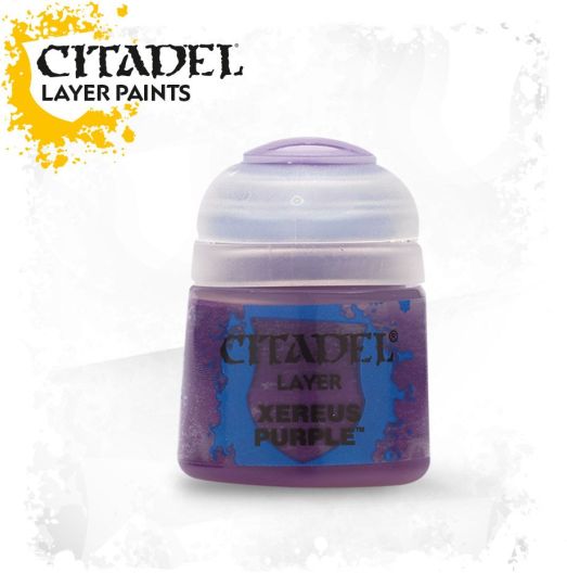 A pot of Citadel Layer Xereus Purple paint.